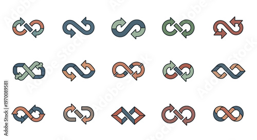 Colorful Intertwined Infinity Arrows Vector Set - Continuous Loop Symbols