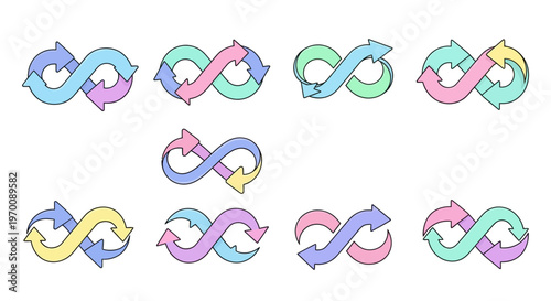 Colorful Infinity Arrow Symbols Set for Continuous Cycle Concepts