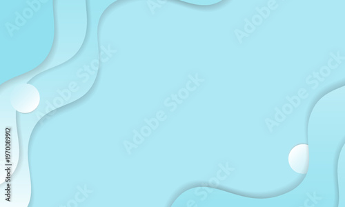 Abstract light blue paper cut background with fluid wavy shapes and circles. Modern Trendy design in Vector Illustration