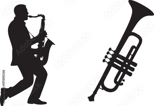 Saxophonist Player and Trumpet Jazz Music Silhouette