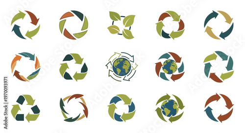 Eco-Friendly Recycling Icons and Circular Arrow Symbols Collection