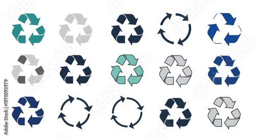 Eco-Friendly Recycling Symbols Collection: Diverse Vector Icons for Sustainability