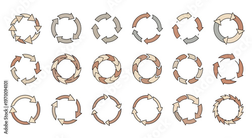 Hand-drawn Circular Arrows Collection: Cycle, Process, and Workflow Doodle Icons Set