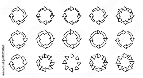 Hand-drawn Refresh and Cycle Arrows Icons Set - Doodle Loop and Rotation Symbols