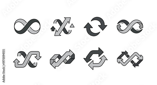 Infinity and Cycle Arrows Vector Set: Endless Loop, Refresh, and Repeat Symbols
