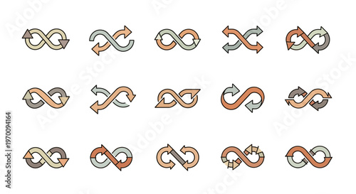Infinity Arrow Loop Vector Icons Set - Continuous Cycle Symbols Collection