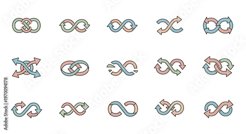 Infinity Arrows Icons Set: Continuous Loop, Cycle, Connection, and Endless Process Graphics