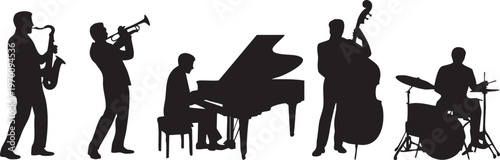 Jazz Quintet Band Musicians Black Silhouette Vector