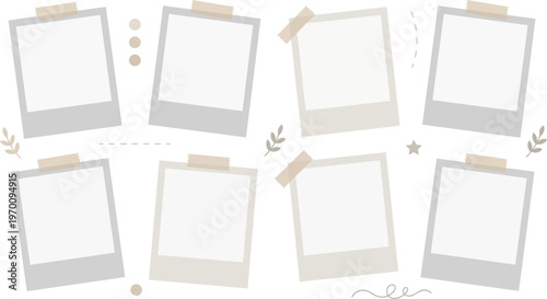 Charming collection of blank photo frames styled like classic instant prints, adorned with decorative elements, perfect for creative digital albums and memory projects
