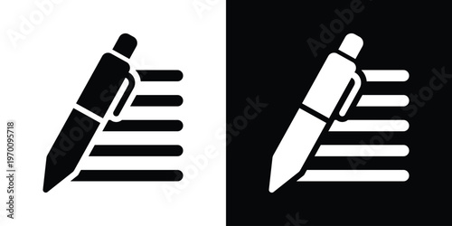 Modern vector icon of a pencil writing on horizontal lines. Symbol for editing text, blogging, content creation, and copywriting. Clean graphic for office and productivity applications.