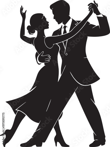 Elegant Ballroom Dancing Couple Silhouette Vector Art
