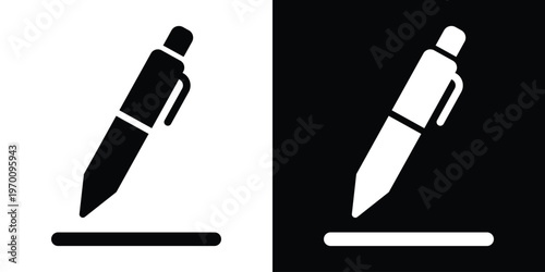 Simple pencil icon underlined by a horizontal bar. Minimalist representation for text input fields, sketching, or basic editing tools. High-contrast black and white vector symbol.