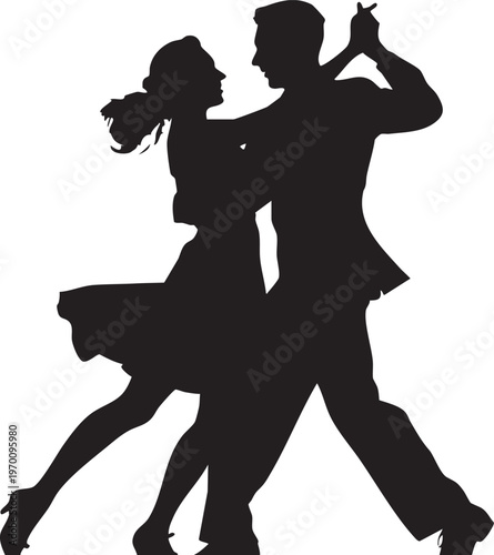 Ballroom Dancing Couple Silhouette Black Vector Illustration