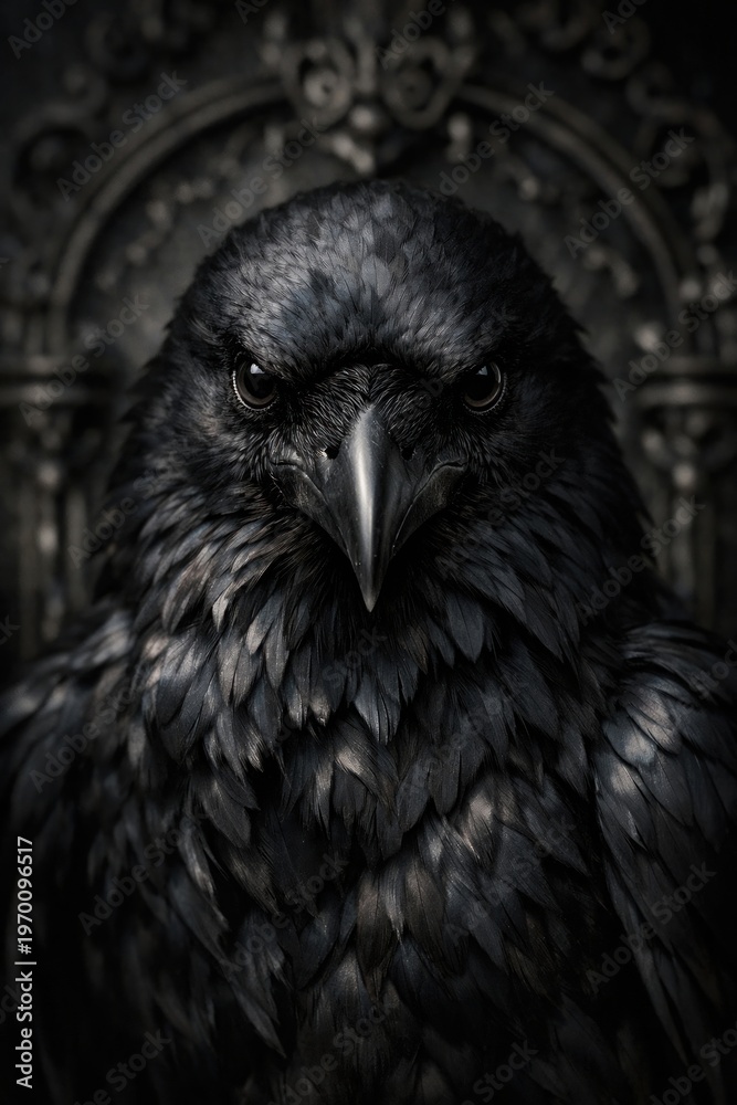 Fototapeta premium Majestic raven with intricate background.