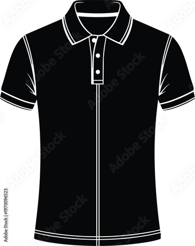 Black polo shirt button placket short sleeve collar apparel clothing minimal outline vector illustration casual fashion template modern design