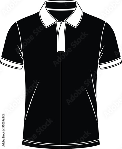 Black polo shirt short sleeve collar t shirt apparel clothing minimal outline vector illustration casual fashion template modern design