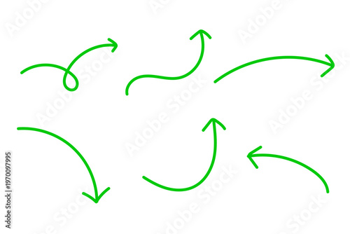 手描き風カーブ矢印セット シンプルな方向指示ラインアイコン素材集