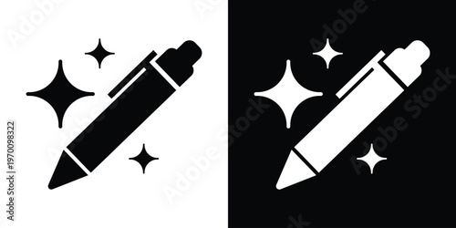 Creative writing and design icon showing a pencil surrounded by sparkles. Perfect for representing magic tools, artistic inspiration, graphic design, and smart AI editing.