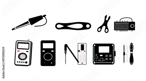 Electronics Engineering Tools and Circuit Components on a Transparent Background