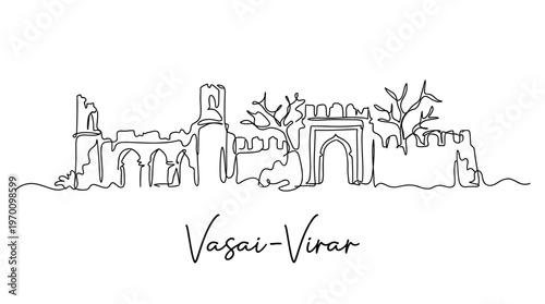 Vasai-Virar skyline continuous line drawing isolated on white background vector illustration
