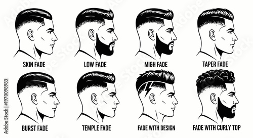Men's Barbershop Haircut Styles and Fade Guide Illustration