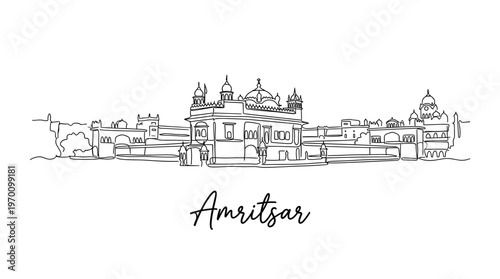 Golden Temple Amritsar skyline minimalist continuous line drawing vector illustration