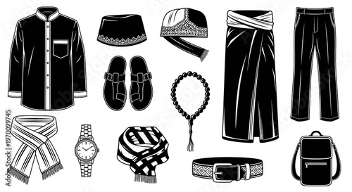 Men's Traditional Islamic Clothing and Prayer Accessories Set