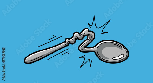A cartoon-style illustration of a flexible metal spoon on a blue background, conveying a sense of flexibility and playfulness.