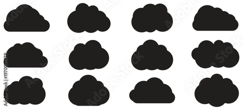 Set of Black Cloud Icons and Silhouettes. A set of clouds illustration in the sky in black silhouette. 