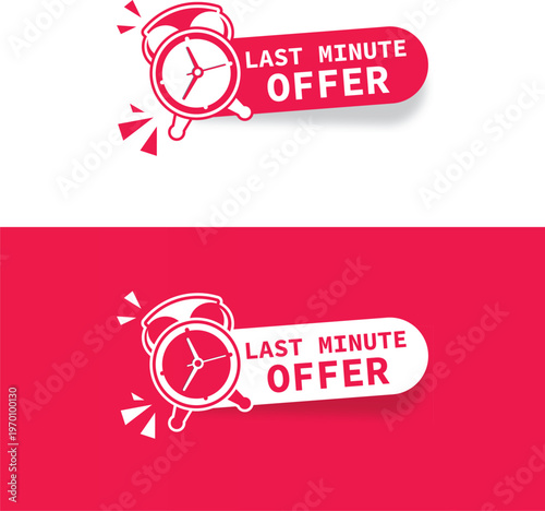 red vector design illustration last minute offer button sign, alarm clock countdown logo
