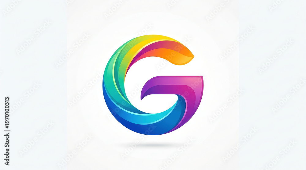 Fototapeta premium Modern 3D Rainbow Gradient Letter G Logo with Overlapping Ribbon Segments on White Background