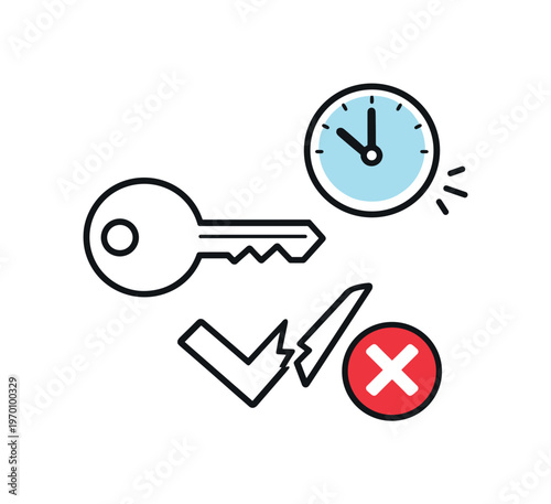 Token expiration and invalid session state in secure authentication systems after time limit passes, a simple key with a small clock and a broken