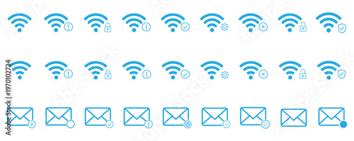 Web Modern Blue WiFi Icons Set
Wireless Network Signal Symbols Collection
Internet Connection Status Flat Design Pack