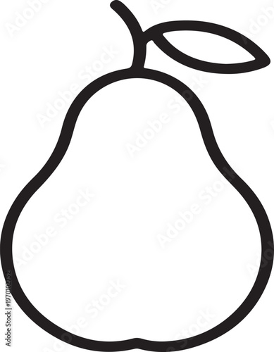 Black line of a pear with leaf fruit outline vector illustration EPS PNG file