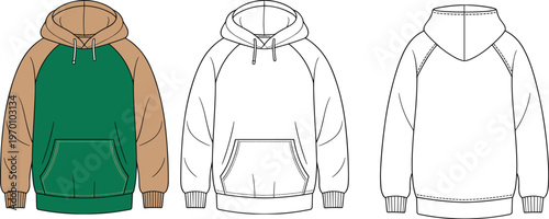 Hoodie vector template set front back view sweatshirt mockup blank apparel design casual clothing illustration isolated modern fashion