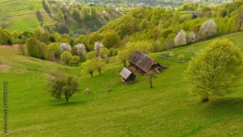 Spring time over the hills of Transylvania , Romanian Carpathian mountains 