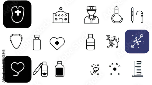 Medical and Healthcare Outline Icons Set for Hospital Science and Research