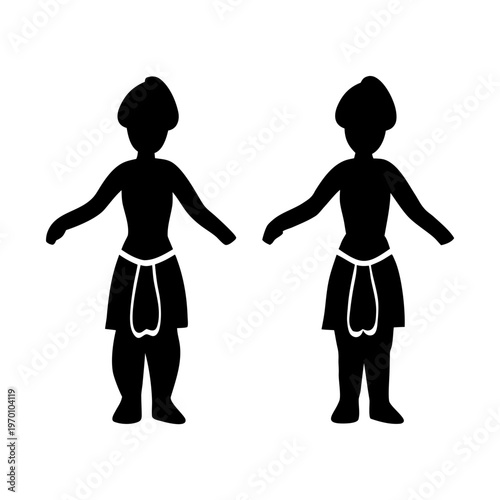 Two dancers performing a synchronized pose in traditional attire Vector