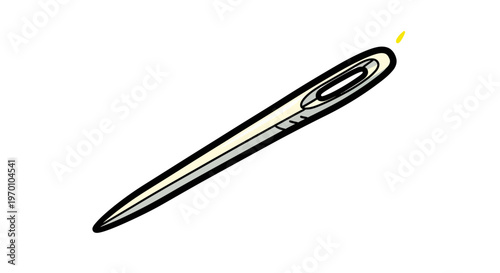 Needle with a yellow thread in minimalist illustration style  