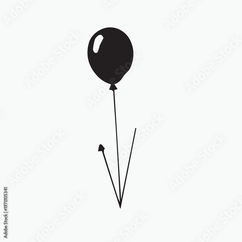 Vector illustration of a black helium balloon with a ribbon isolated on white for a birthday party celebration or holiday decorationVector illustration of a black helium balloon with a ribbon isolated