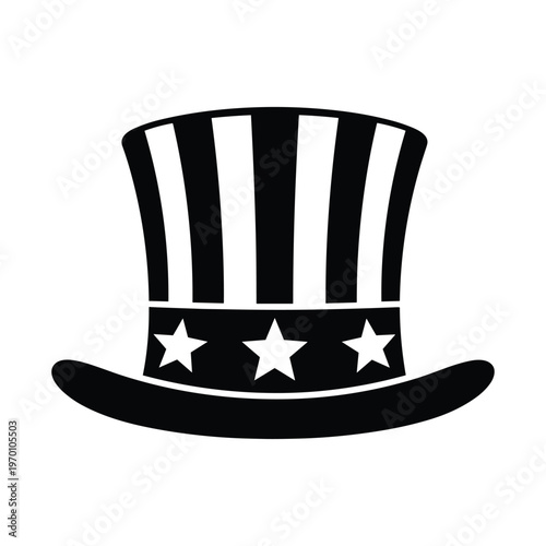 Uncle sam hat silhouette, patriotic top hat icon, usa symbol, vector graphic