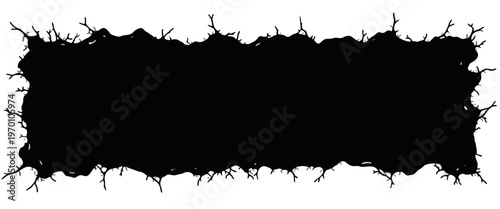 Metal logo border frame thorny branch silhouette black grunge organic graphic element banner header design