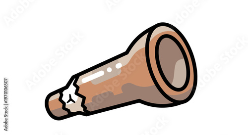 Broken clay pottery piece in hand-drawn style with earthy tones  