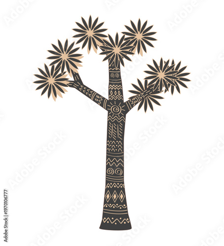 Joshua tree patterned drawing isolated outline vector illustration. Yucca plant ornamented in tribal indigenous style, desert symbol of American southwest