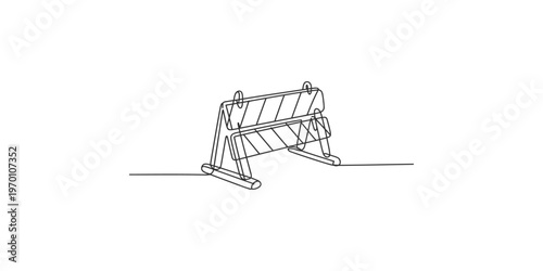 A line drawing of a folding A-frame barricade with diagonal slats fence barrier construction roadwork