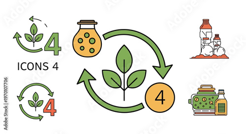 Recycling and Sustainability Icons: Bio-Cycle with Number 4, Eco-Friendly Plastic Concept