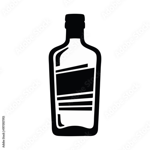 Liquor bottle silhouette. Whiskey or rum bottle graphic icon. Vector illustration isolated on transparent background