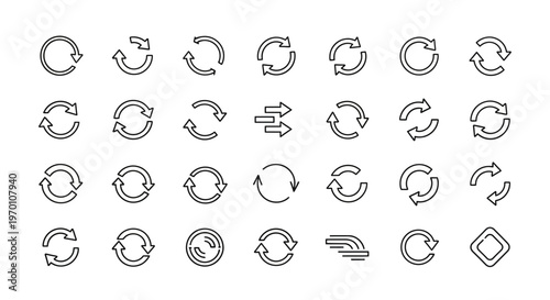 Refresh and Reload Icons Set, Cycle Arrows, Update Symbols, Repeat Line Art Collection