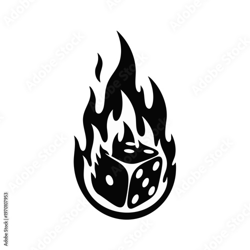Flaming dice silhouette. Gambling and casino luck concept. Vector illustration isolated on transparent background