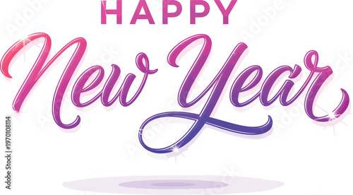 Happy New Year Greeting in Pink Purple Gradient Letters